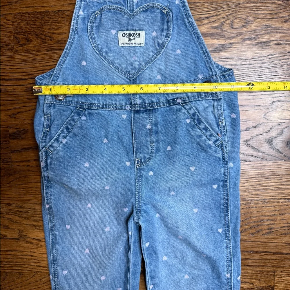 OshKosh B'gosh Girls Light Blue Denim Overalls Pink Hearts Prints Valentine’s 2T